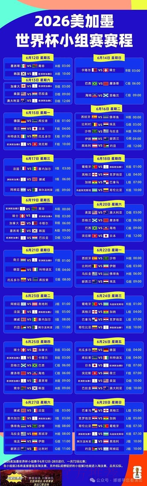 2026世界杯小组赛赛程完整版最新时间表查询入口 2026世界杯小组赛赛程完整版最新时间表查询入口